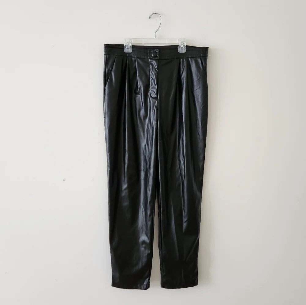 Princess Polly Love Club Faux Leather Straight Leg Pants Black 12 - Picture 6 of 11